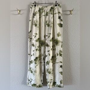 Coldwater Creek Linen Green Floral Botanical Pull On Pants Size Medium Pockets